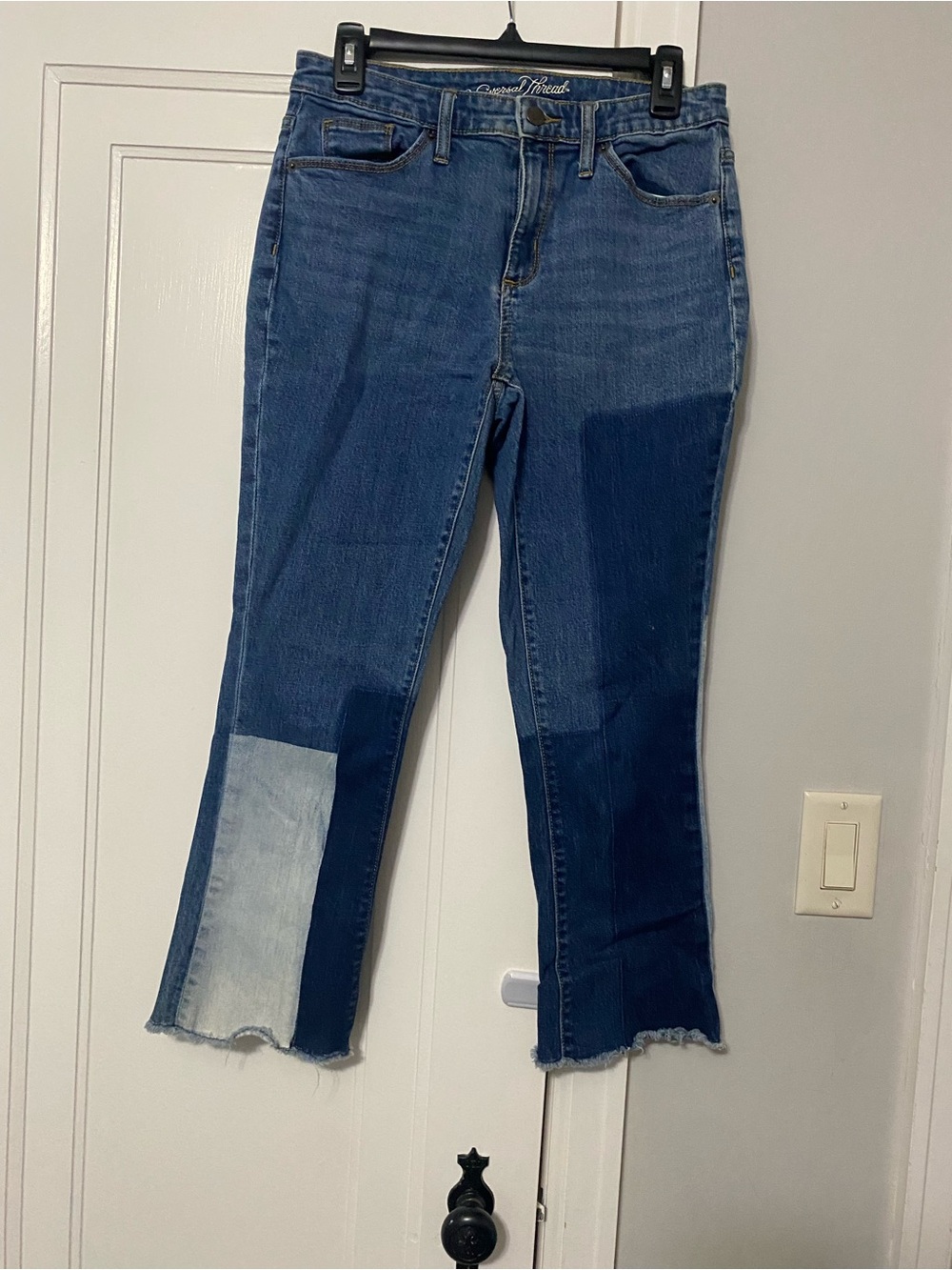 Universal Thread Two-Tone Blue Patchwork Cropped Jeans